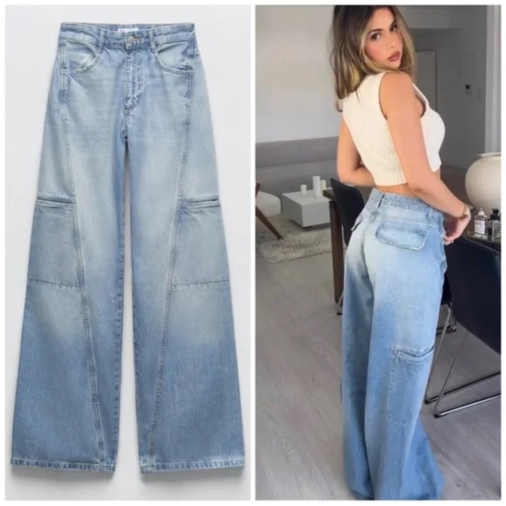 Zara Light Blue Flare & Wide Leg Jeans